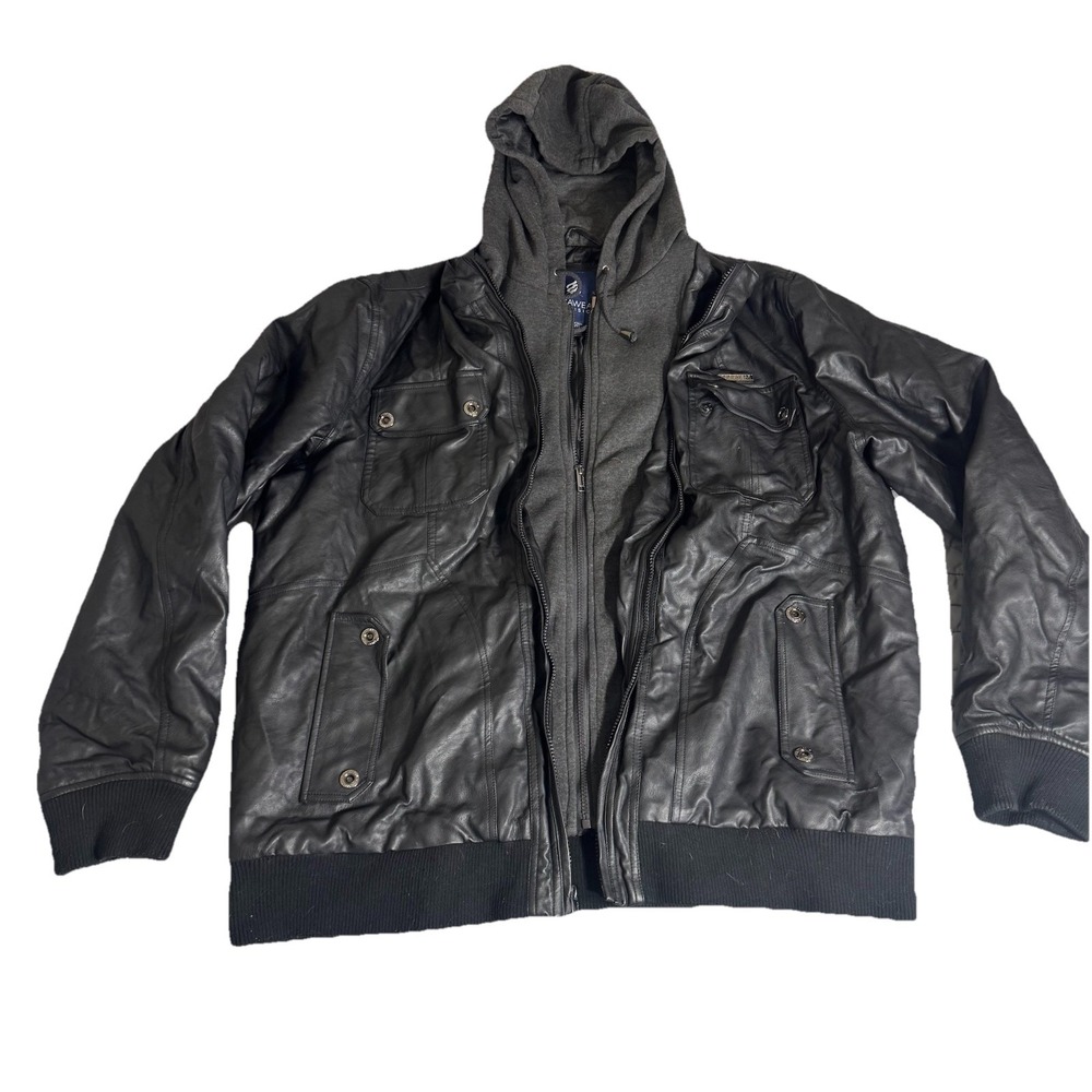 Rocawear Classic Faux Leather Zip Black Biker Bomber Jacket Mens‎ Size XXL 2XL